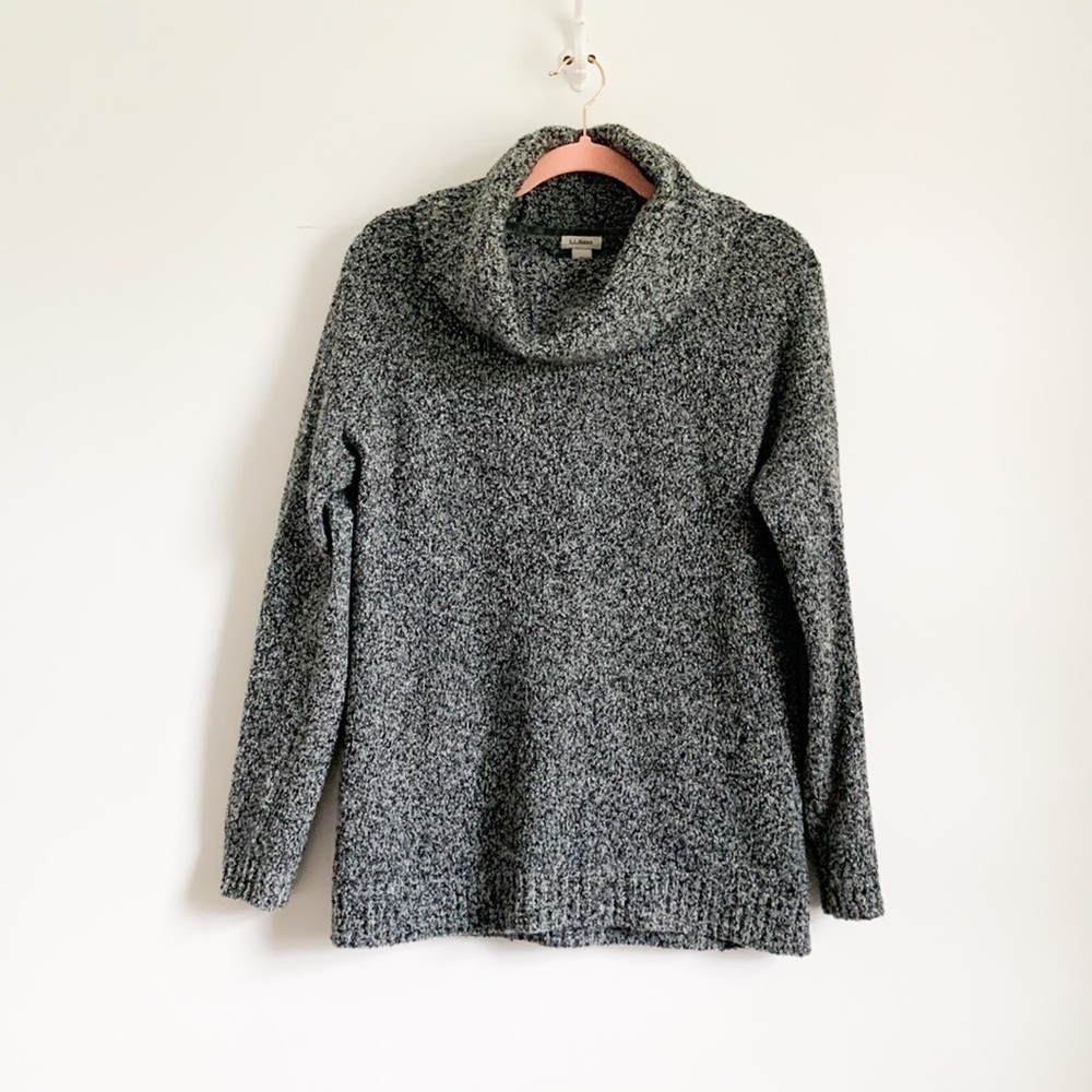 L.L. Bean Gray Marled Wool Blend Cowl Neck Sweater Medium
